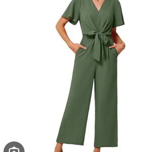 Green Jasambac Green Short Sleeve Wrap Elegant Jumpsuit Size 2xl